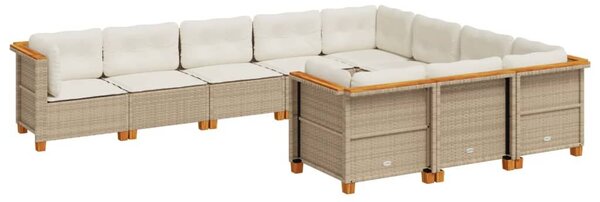 VidaXL 10 részes bézs polyrattan kerti ülőgarnitúra párnával
