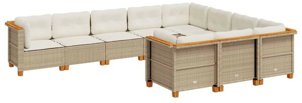 VidaXL 10 részes bézs polyrattan kerti ülőgarnitúra párnával