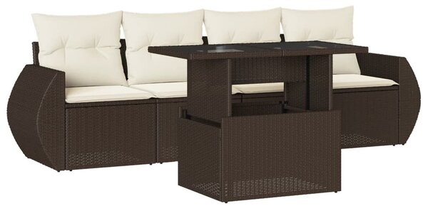 VidaXL 5 részes barna polyrattan kerti ülőgarnitúra párnával
