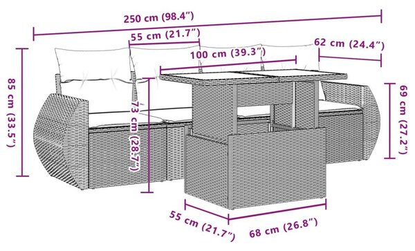 VidaXL 5 részes barna polyrattan kerti ülőgarnitúra párnával
