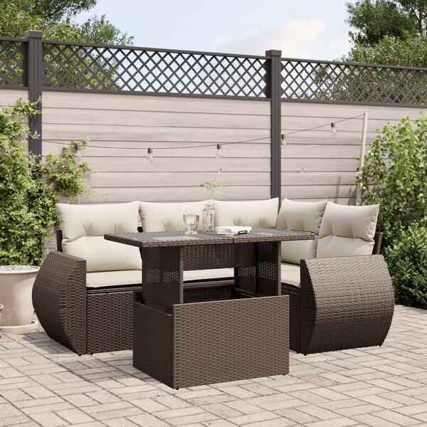 VidaXL 5 részes barna polyrattan kerti ülőgarnitúra párnával