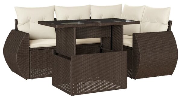 VidaXL 5 részes barna polyrattan kerti ülőgarnitúra párnával