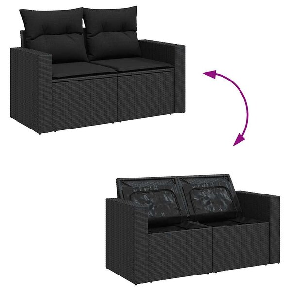 VidaXL 7 részes fekete polyrattan kerti ülőgarnitúra párnával