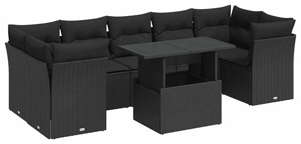 VidaXL 8 részes fekete polyrattan kerti ülőgarnitúra párnákkal