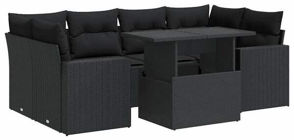 VidaXL 7 részes fekete polyrattan kerti ülőgarnitúra párnával