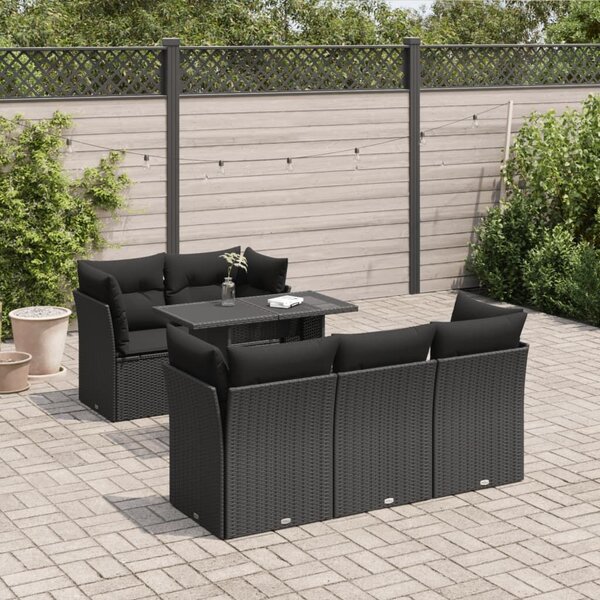 VidaXL 6 részes fekete polyrattan kerti ülőgarnitúra párnákkal