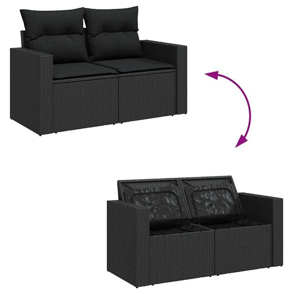 VidaXL 11 részes fekete polyrattan kerti ülőgarnitúra párnákkal