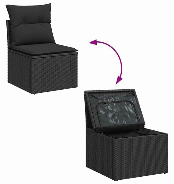 VidaXL 7 részes fekete polyrattan kerti ülőgarnitúra párnával