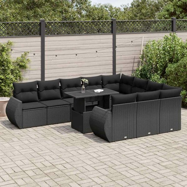 VidaXL 11 részes fekete polyrattan kerti ülőgarnitúra párnákkal