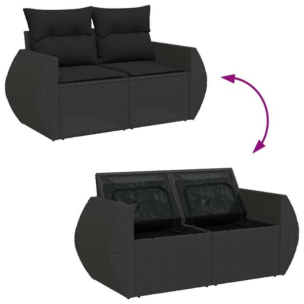 VidaXL 11 részes fekete polyrattan kerti ülőgarnitúra párnákkal