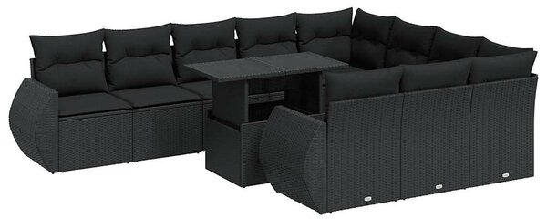 VidaXL 11 részes fekete polyrattan kerti ülőgarnitúra párnákkal