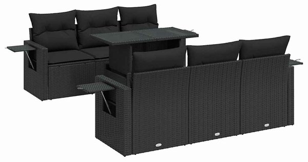 VidaXL 7 részes fekete polyrattan kerti ülőgarnitúra párnával