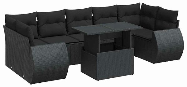 VidaXL 8 részes fekete polyrattan kerti ülőgarnitúra párnákkal