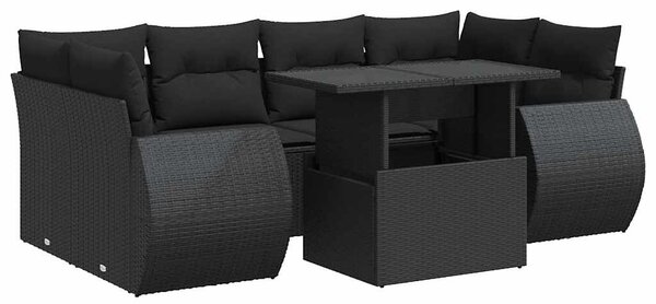 VidaXL 7 részes fekete polyrattan kerti ülőgarnitúra párnával