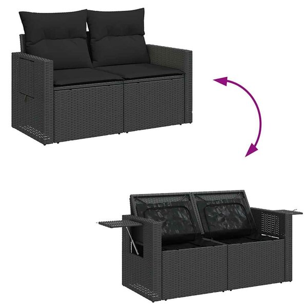 VidaXL 7 részes fekete polyrattan kerti ülőgarnitúra párnával