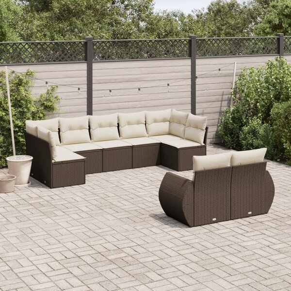 VidaXL 9 részes barna polyrattan kerti ülőgarnitúra párnákkal