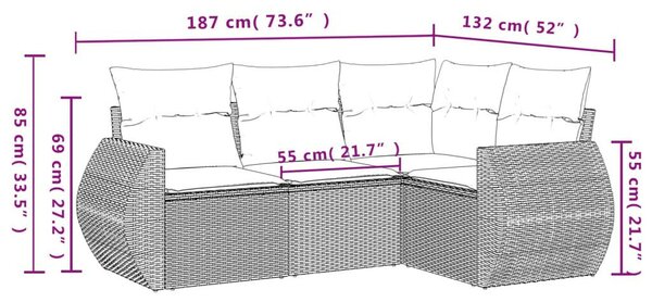 VidaXL 4 részes barna polyrattan kerti ülőgarnitúra párnákkal