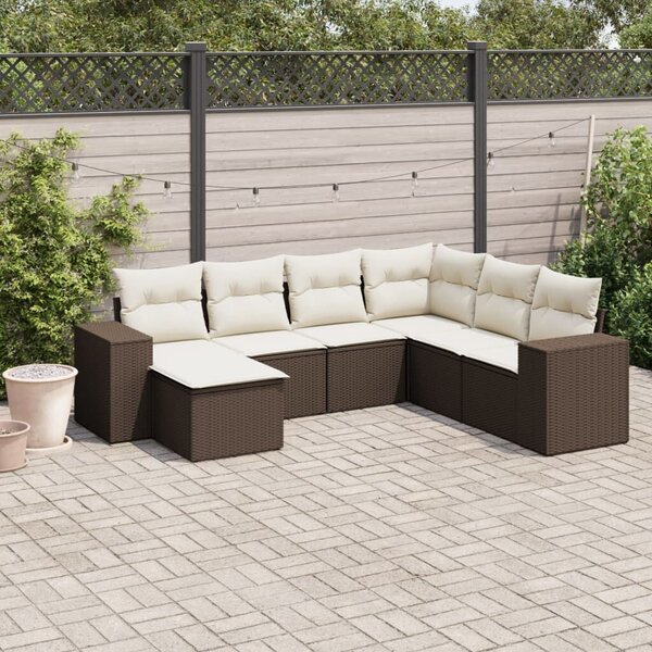 VidaXL 7 részes barna polyrattan kerti ülőgarnitúra párnákkal