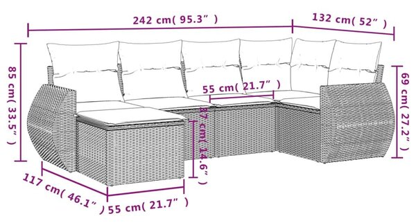 VidaXL 6 részes barna polyrattan kerti ülőgarnitúra párnával