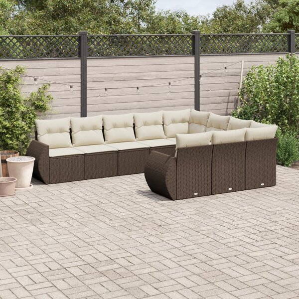 VidaXL 10 részes barna polyrattan kerti ülőgarnitúra párnákkal