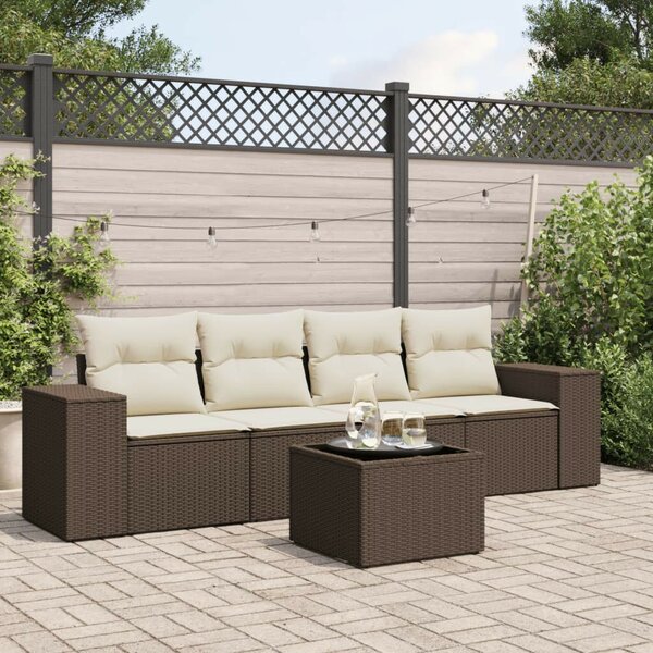 VidaXL 5 részes barna polyrattan kerti ülőgarnitúra párnával
