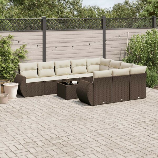 VidaXL 11 részes barna polyrattan kerti ülőgarnitúra párnákkal