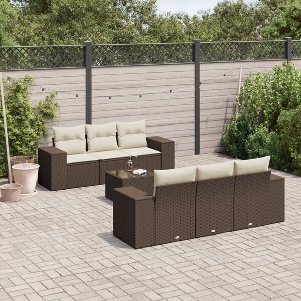 VidaXL 7 részes barna polyrattan kerti ülőgarnitúra párnákkal
