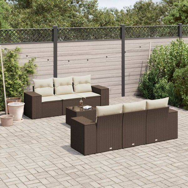 VidaXL 7 részes barna polyrattan kerti ülőgarnitúra párnákkal