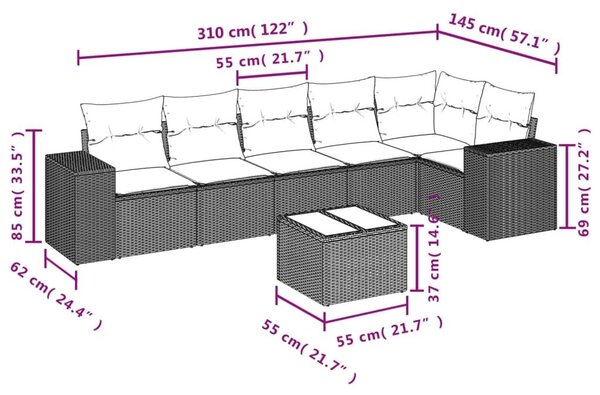 VidaXL 7 részes barna polyrattan kerti ülőgarnitúra párnákkal