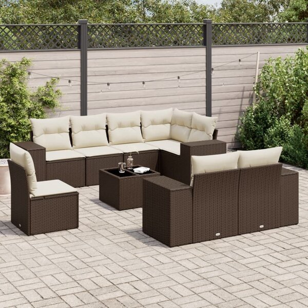 VidaXL 9 részes barna polyrattan kerti ülőgarnitúra párnákkal