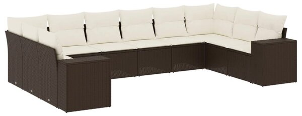 VidaXL 10 részes barna polyrattan kerti ülőgarnitúra párnákkal