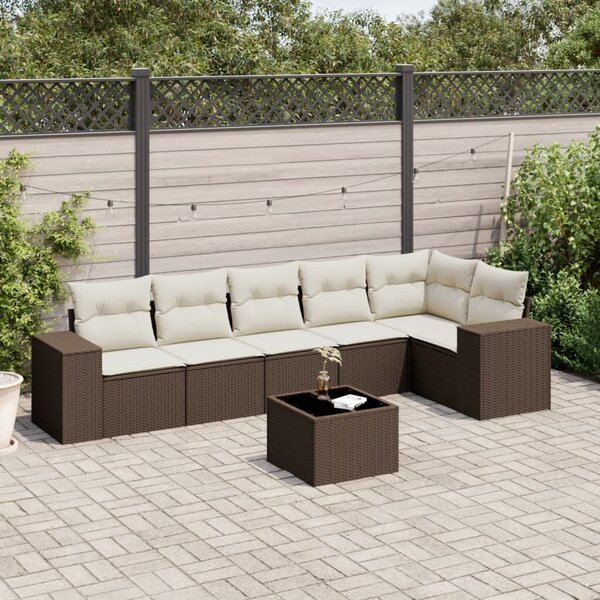 VidaXL 7 részes barna polyrattan kerti ülőgarnitúra párnákkal