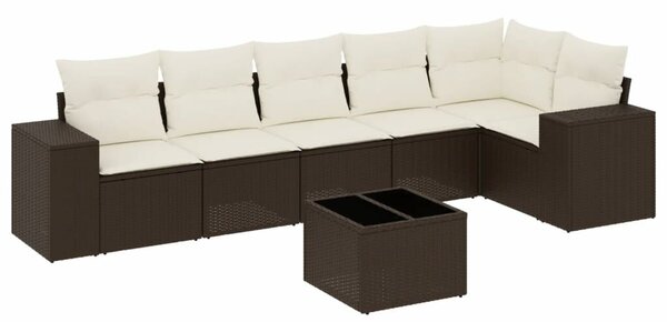 VidaXL 7 részes barna polyrattan kerti ülőgarnitúra párnákkal