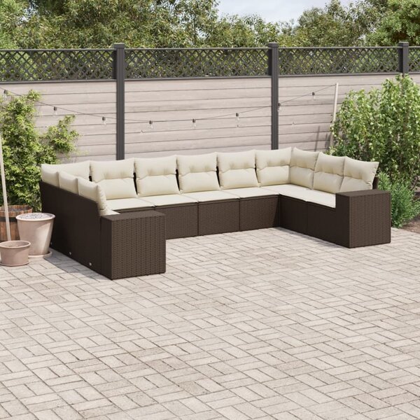 VidaXL 10 részes barna polyrattan kerti ülőgarnitúra párnákkal