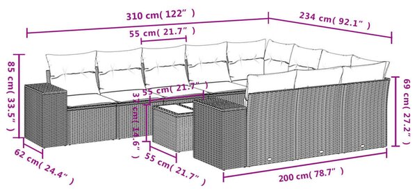 VidaXL 11 részes barna polyrattan kerti ülőgarnitúra párnákkal