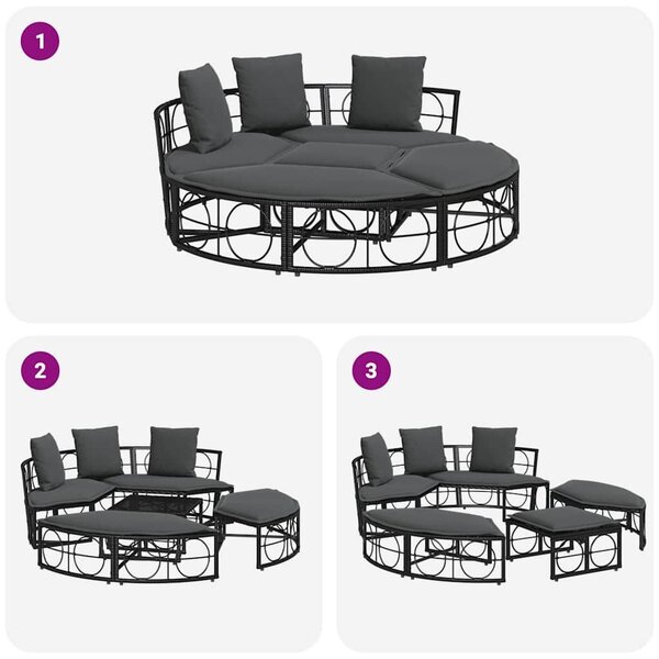 VidaXL fekete polyrattan kültéri napozóágy baldachin nélkül