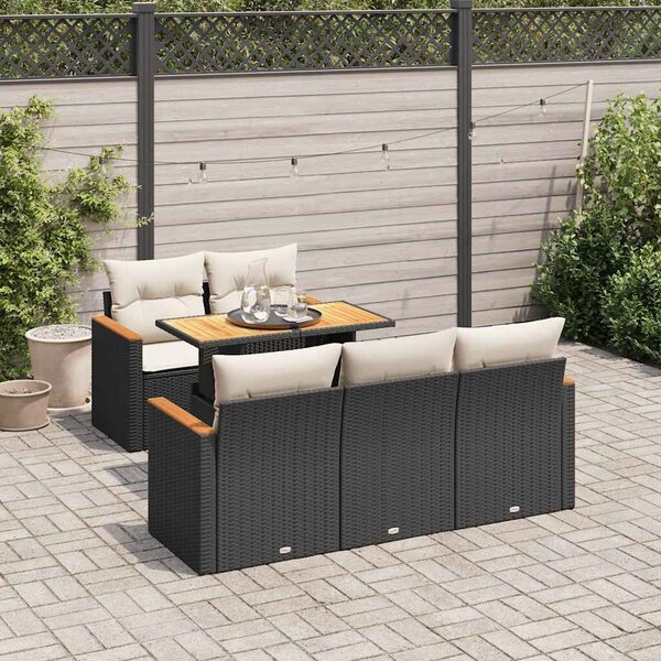 VidaXL 6 részes fekete polyrattan akácfa kerti ülőgarnitúra párnákkal
