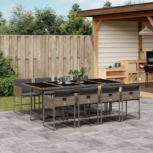 VidaXL 9 részes szürke polyrattan kerti étkezőgarnitúra párnával