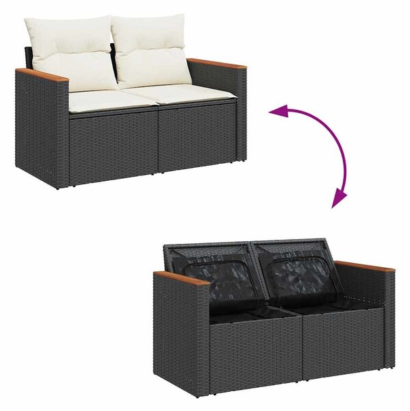 VidaXL 6 részes fekete polyrattan akácfa kerti ülőgarnitúra párnákkal