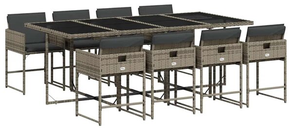 VidaXL 9 részes szürke polyrattan kerti étkezőgarnitúra párnával
