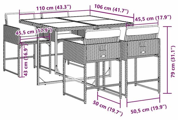 VidaXL 5 részes szürke polyrattan kerti étkezőgarnitúra párnával