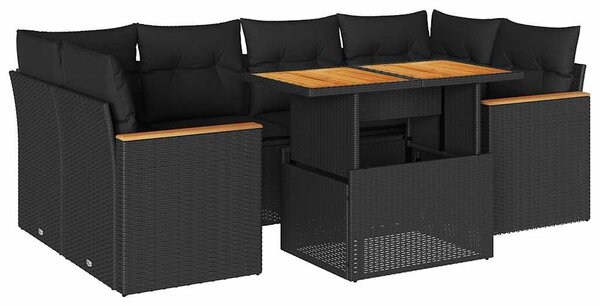 VidaXL 6 részes fekete polyrattan akácfa kerti ülőgarnitúra párnákkal