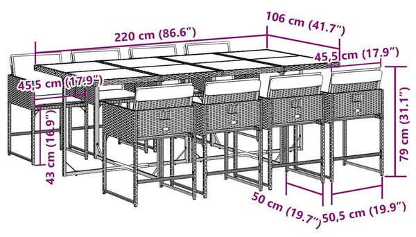 VidaXL 9 részes szürke polyrattan kerti étkezőgarnitúra párnával