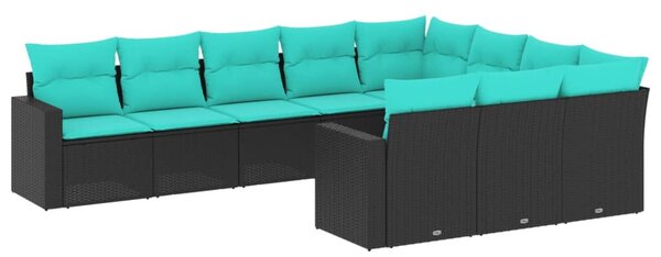 VidaXL 10 részes fekete polyrattan kerti ülőgarnitúra párnával