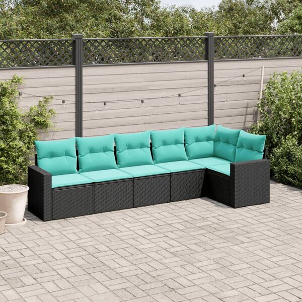 VidaXL 6 részes fekete polyrattan kerti ülőgarnitúra párnával