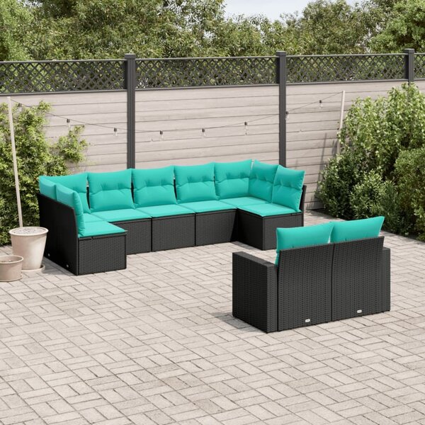 VidaXL 9 részes fekete polyrattan kerti ülőgarnitúra párnával