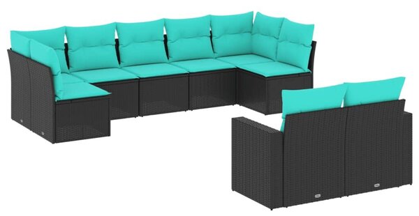VidaXL 9 részes fekete polyrattan kerti ülőgarnitúra párnával