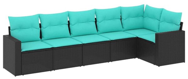 VidaXL 6 részes fekete polyrattan kerti ülőgarnitúra párnával