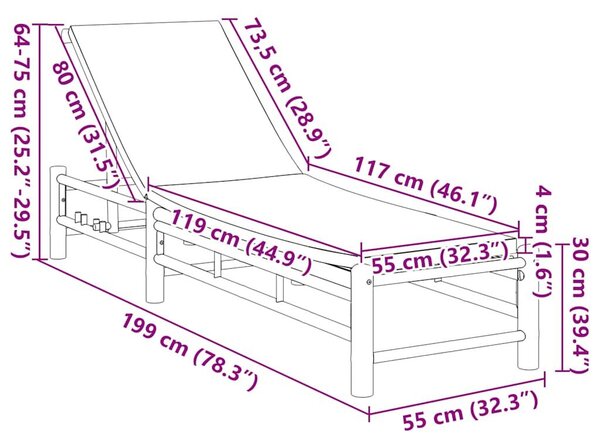 VidaXL bambusz napozóágy párnákkal 55x199x30 cm