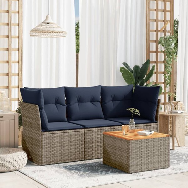 VidaXL 4 részes szürke polyrattan kerti ülőgarnitúra párnával